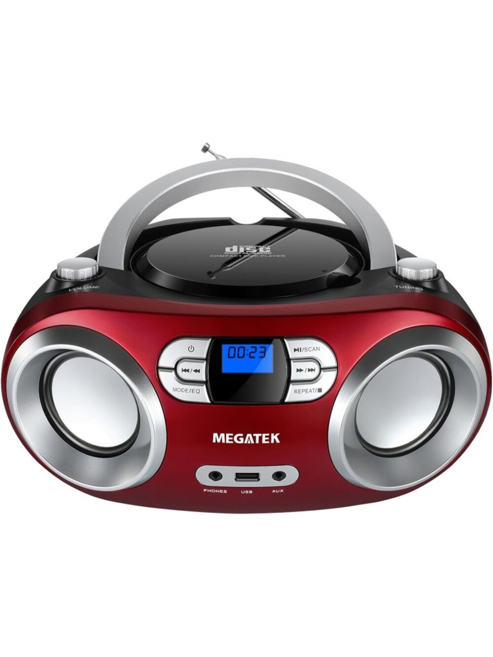 New Portable CD Player Boombox with Bluetooth & FM Radio – Cherry Red